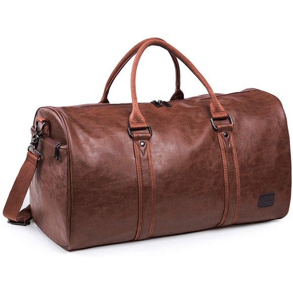 PU Leather Travel Bag with Shoe Pouch -Waterproof Weekender - Large Duffel Bag - Picture 3 of 6